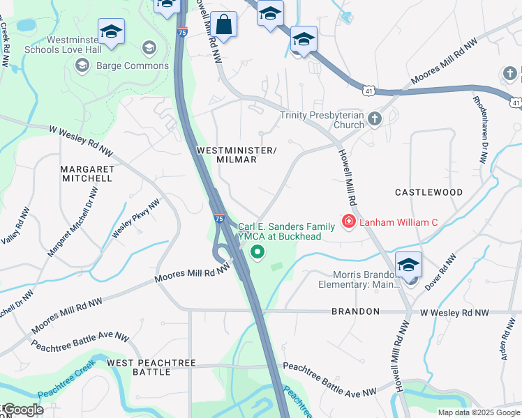 map of restaurants, bars, coffee shops, grocery stores, and more near 1127 Moores Mill Road Northwest in Atlanta