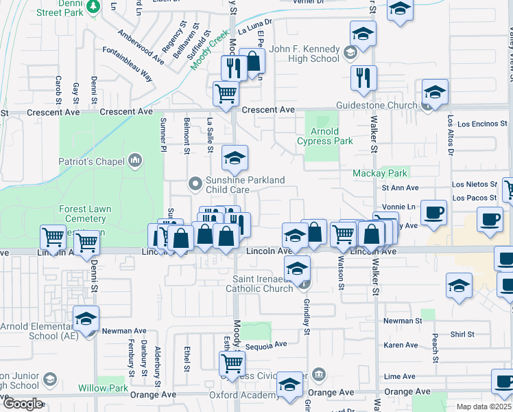 map of restaurants, bars, coffee shops, grocery stores, and more near 5092 Lolina Lane in Cypress
