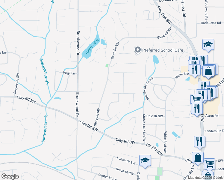 map of restaurants, bars, coffee shops, grocery stores, and more near 1194 Chris Lane in Mableton