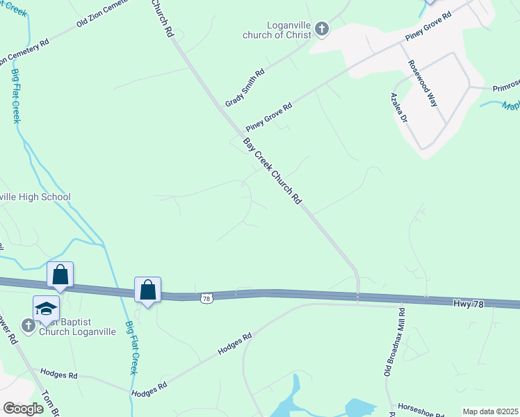 map of restaurants, bars, coffee shops, grocery stores, and more near 2759 Bay Ridge Drive in Loganville
