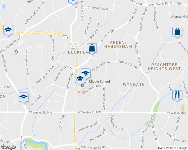 map of restaurants, bars, coffee shops, grocery stores, and more near 524 Argonne Dr NW in Atlanta