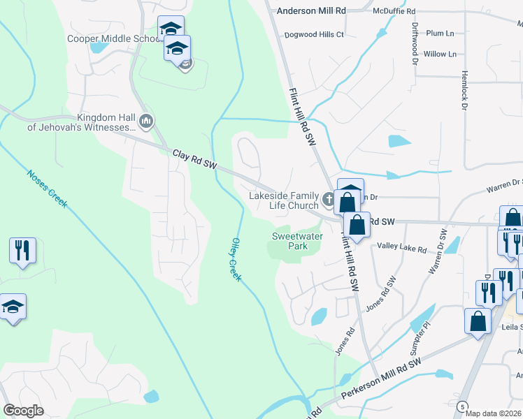 map of restaurants, bars, coffee shops, grocery stores, and more near 4885 Chimney Hill Court in Austell