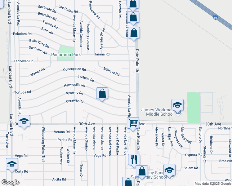 map of restaurants, bars, coffee shops, grocery stores, and more near 68875 Tortuga Road in Cathedral City