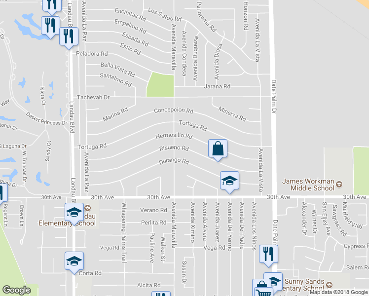 map of restaurants, bars, coffee shops, grocery stores, and more near 68545 Risueno Road in Cathedral City