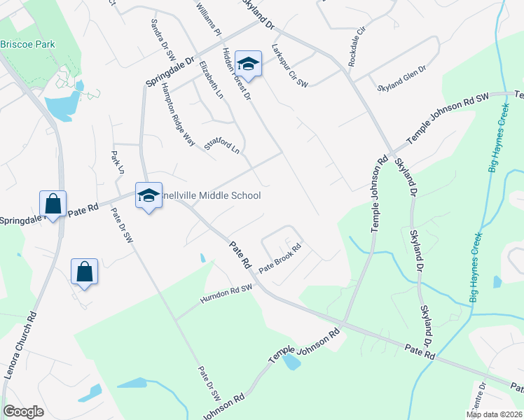 map of restaurants, bars, coffee shops, grocery stores, and more near 2253 Crimson Creek Lane in Snellville