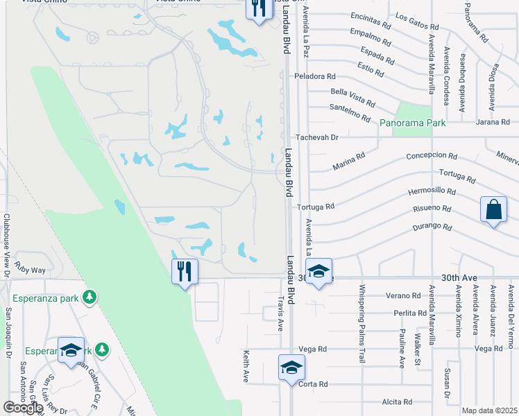 map of restaurants, bars, coffee shops, grocery stores, and more near 29555 Sandy Court in Cathedral City