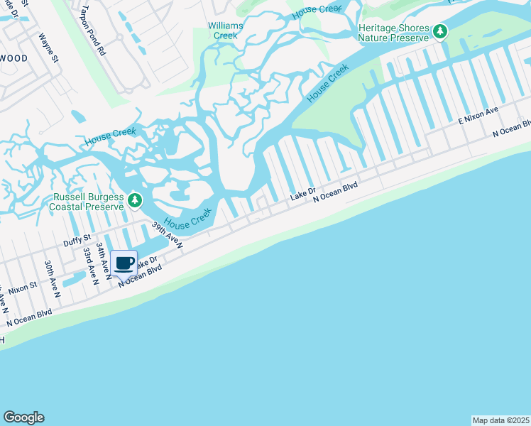 map of restaurants, bars, coffee shops, grocery stores, and more near 4303 North Ocean Boulevard in North Myrtle Beach