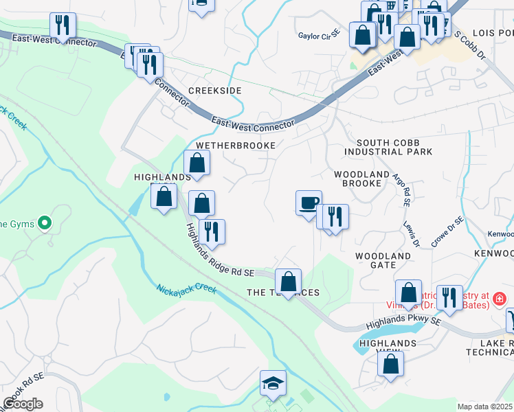map of restaurants, bars, coffee shops, grocery stores, and more near 4901 Prince Road in Smyrna