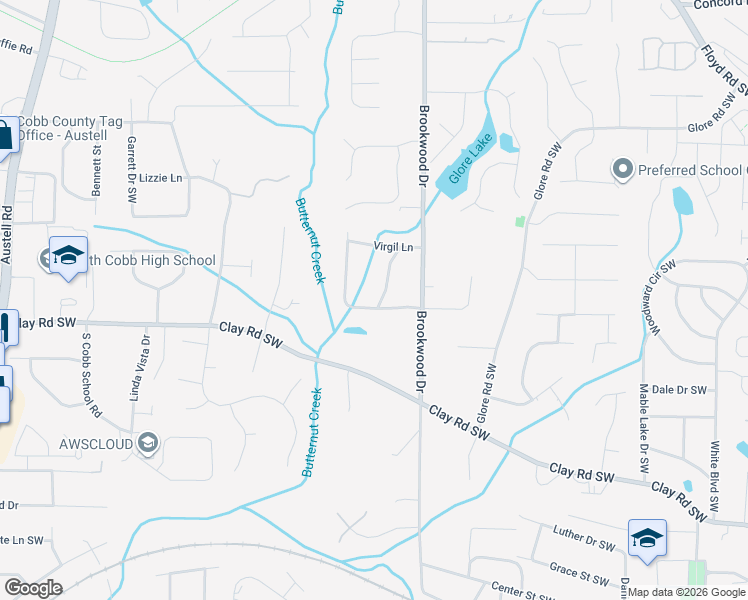 map of restaurants, bars, coffee shops, grocery stores, and more near 4880 Woodbrook Drive in Mableton