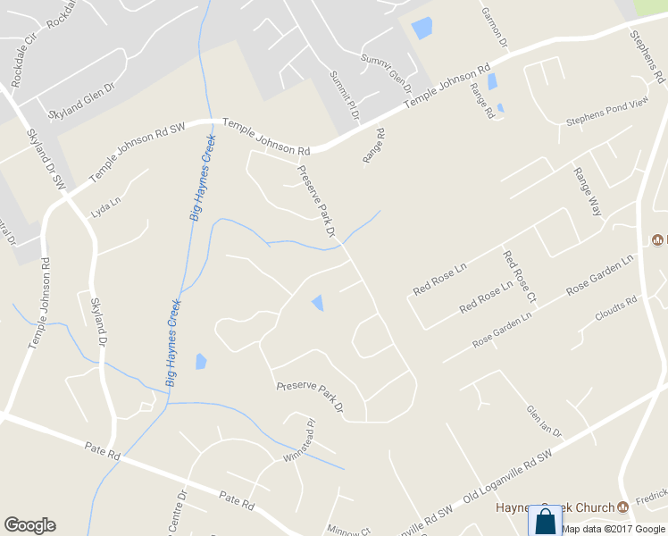map of restaurants, bars, coffee shops, grocery stores, and more near Preserve Park Drive in Loganville