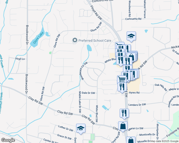 map of restaurants, bars, coffee shops, grocery stores, and more near 4905 Sweet Valley Road Southwest in Mableton