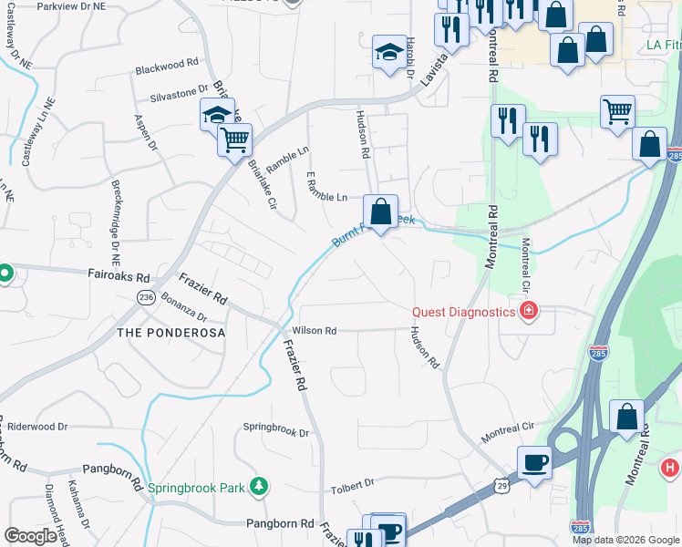 map of restaurants, bars, coffee shops, grocery stores, and more near 3054 Hudson Woods Court in Decatur