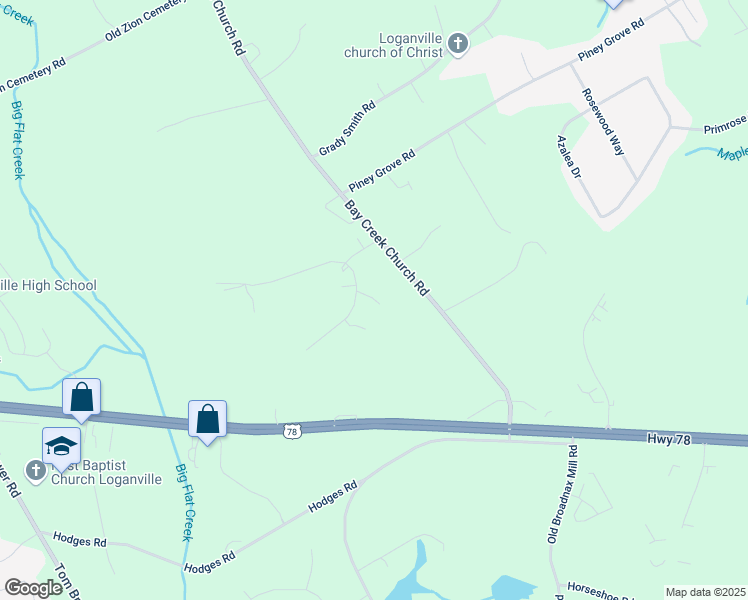 map of restaurants, bars, coffee shops, grocery stores, and more near 2759 Bay Ridge Drive in Loganville