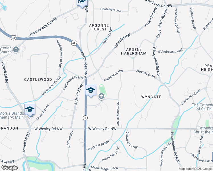 map of restaurants, bars, coffee shops, grocery stores, and more near 524 Argonne Drive Northwest in Atlanta