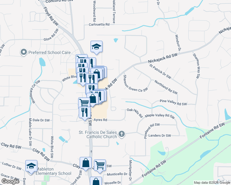 map of restaurants, bars, coffee shops, grocery stores, and more near 4905 Briarleigh Chase in Mableton