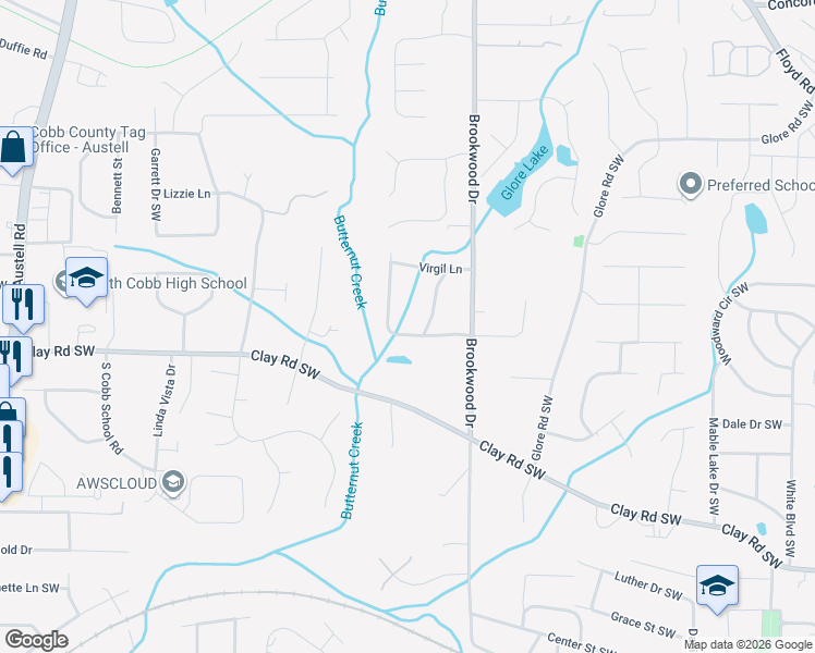 map of restaurants, bars, coffee shops, grocery stores, and more near 4880 Woodbrook Drive in Mableton