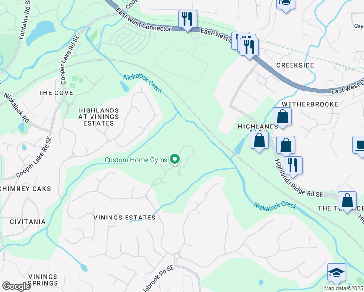 map of restaurants, bars, coffee shops, grocery stores, and more near 529 Vinings Estates Drive Southeast in Mableton