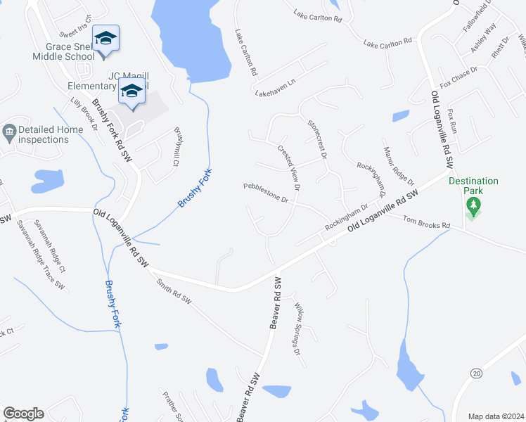 map of restaurants, bars, coffee shops, grocery stores, and more near 605 Crested View Court in Loganville