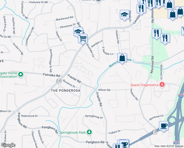 map of restaurants, bars, coffee shops, grocery stores, and more near 3467 Lavista Road in Decatur