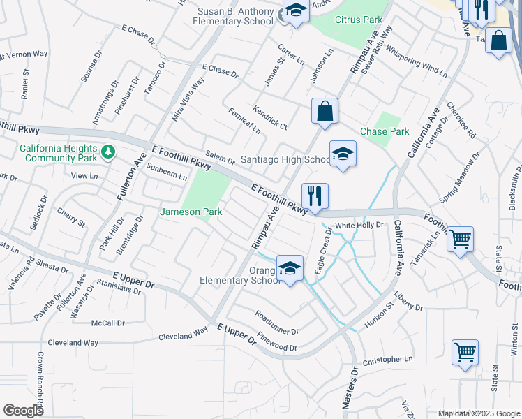 map of restaurants, bars, coffee shops, grocery stores, and more near 3348 Redport Drive in Corona