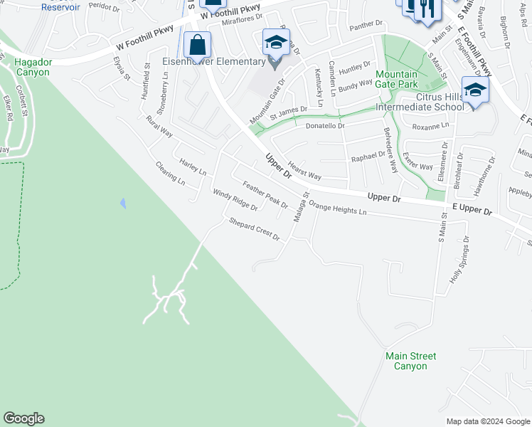 map of restaurants, bars, coffee shops, grocery stores, and more near 3795 Hilgard Street in Corona