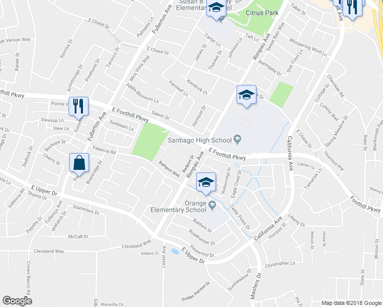 map of restaurants, bars, coffee shops, grocery stores, and more near 3348 Redport Drive in Corona