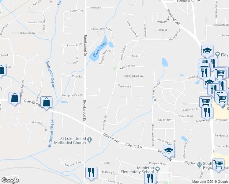 map of restaurants, bars, coffee shops, grocery stores, and more near 4901 Glore Road Southwest in Mableton