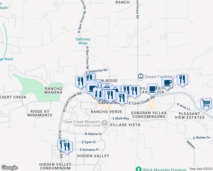 map of restaurants, bars, coffee shops, grocery stores, and more near 38415 North Hazelwood Circle in Cave Creek