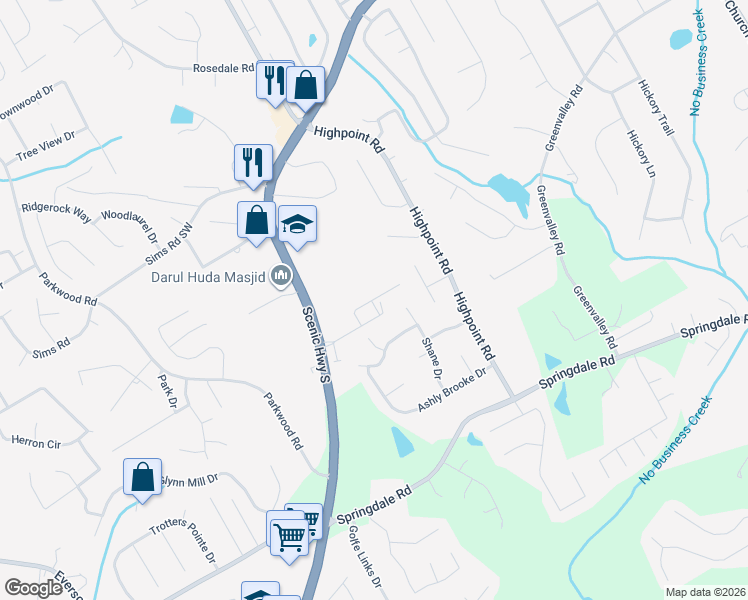 map of restaurants, bars, coffee shops, grocery stores, and more near Clear View Drive in Snellville