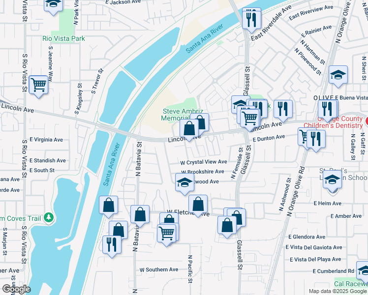 map of restaurants, bars, coffee shops, grocery stores, and more near 2708 North Dell Street in Orange