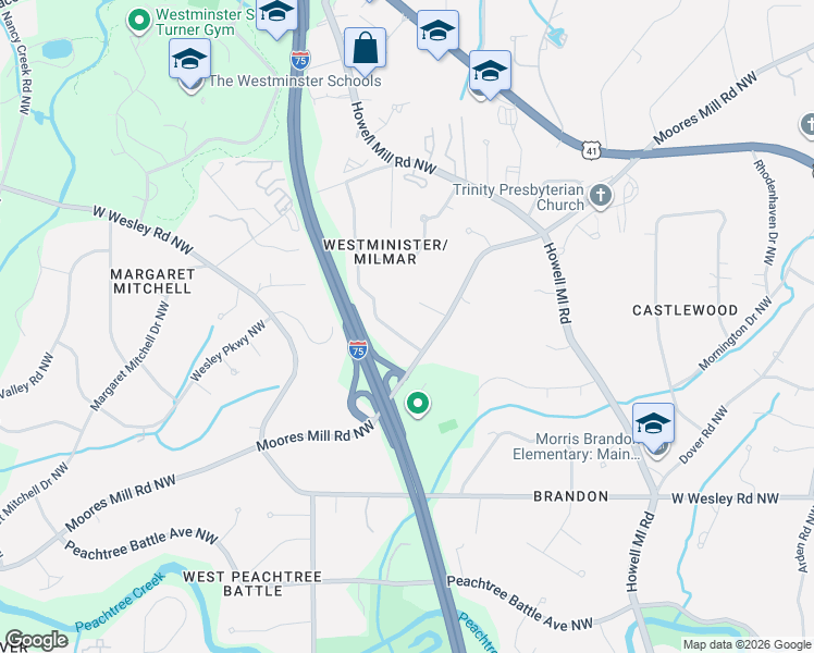 map of restaurants, bars, coffee shops, grocery stores, and more near 1161 Margaret Mitchell Court Northwest in Atlanta