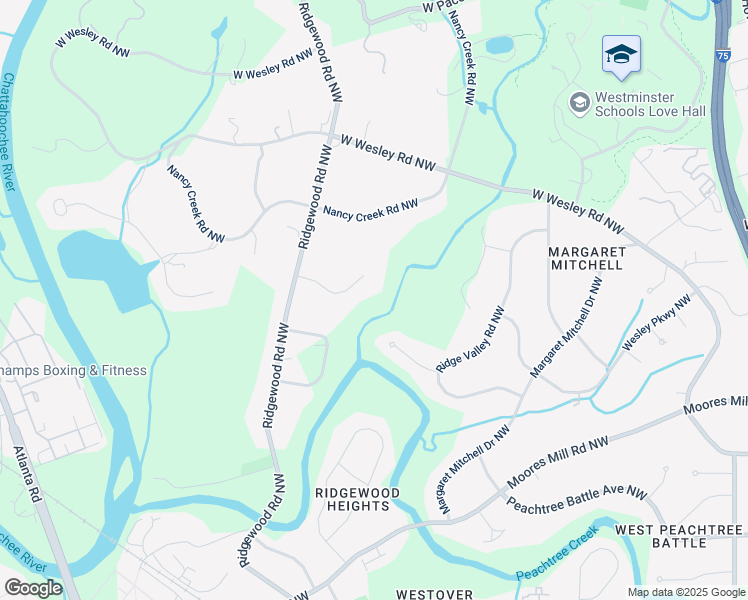 map of restaurants, bars, coffee shops, grocery stores, and more near 1762 Nancy Creek Bluff Northwest in Atlanta