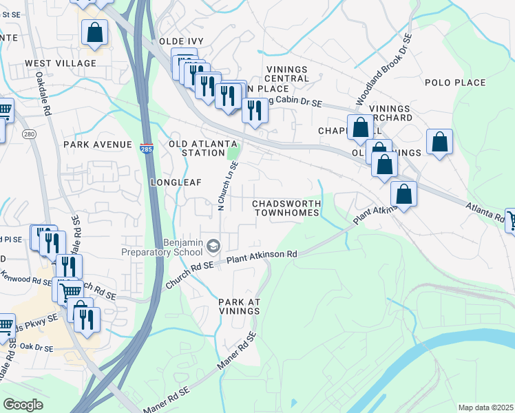 map of restaurants, bars, coffee shops, grocery stores, and more near 4841 Colchester Court in Smyrna