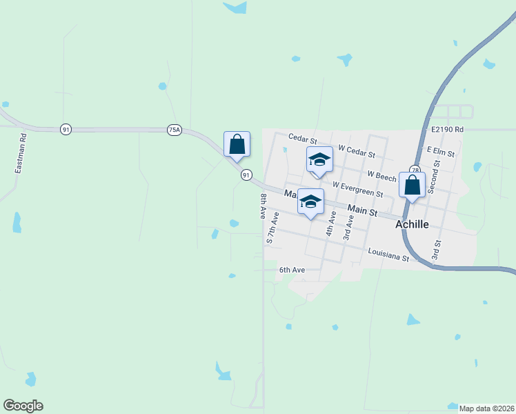 map of restaurants, bars, coffee shops, grocery stores, and more near 111 8th Avenue in Durant