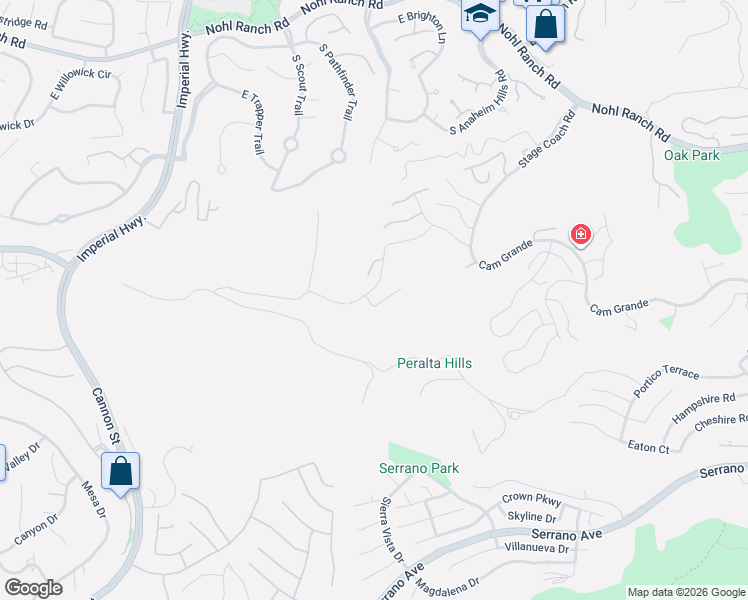 map of restaurants, bars, coffee shops, grocery stores, and more near 810 South Shanada Court in Anaheim