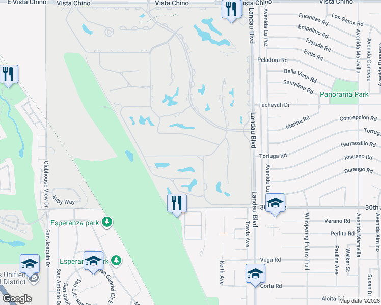 map of restaurants, bars, coffee shops, grocery stores, and more near 67642 South Laguna Drive in Cathedral City