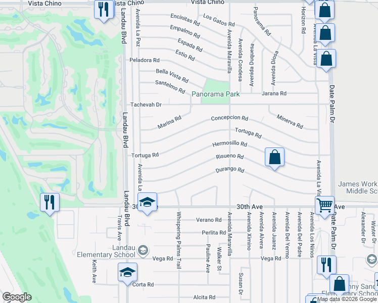 map of restaurants, bars, coffee shops, grocery stores, and more near 68295 Hermosillo Road in Cathedral City