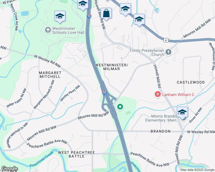 map of restaurants, bars, coffee shops, grocery stores, and more near 1198 Milmar Drive Northwest in Atlanta