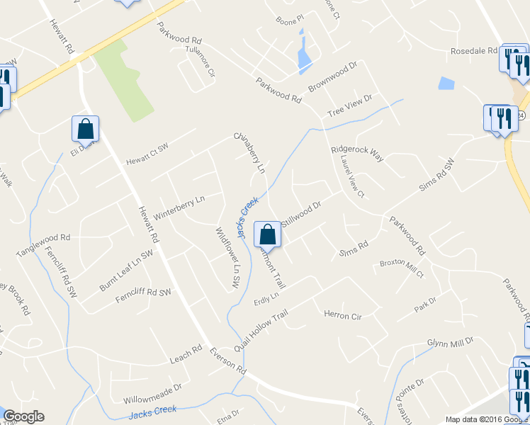 map of restaurants, bars, coffee shops, grocery stores, and more near 3308 Chinaberry Lane in Snellville