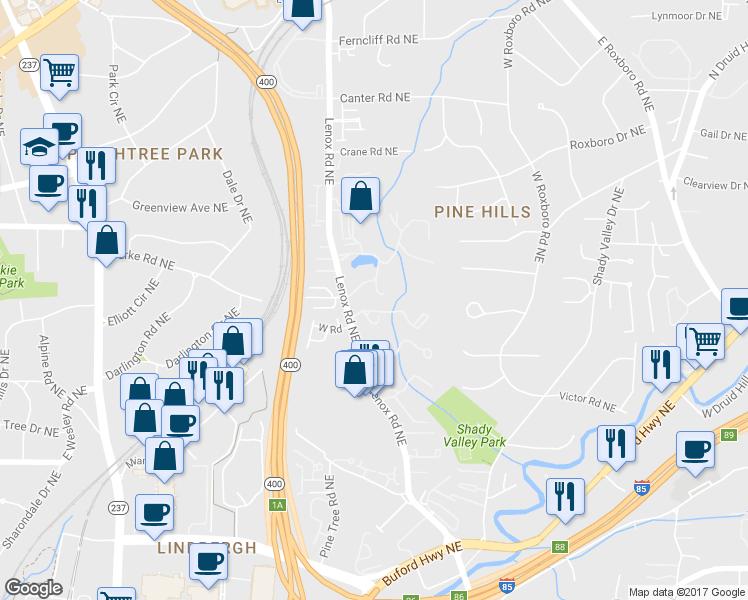 map of restaurants, bars, coffee shops, grocery stores, and more near 776 Lenox Way Northeast in Atlanta