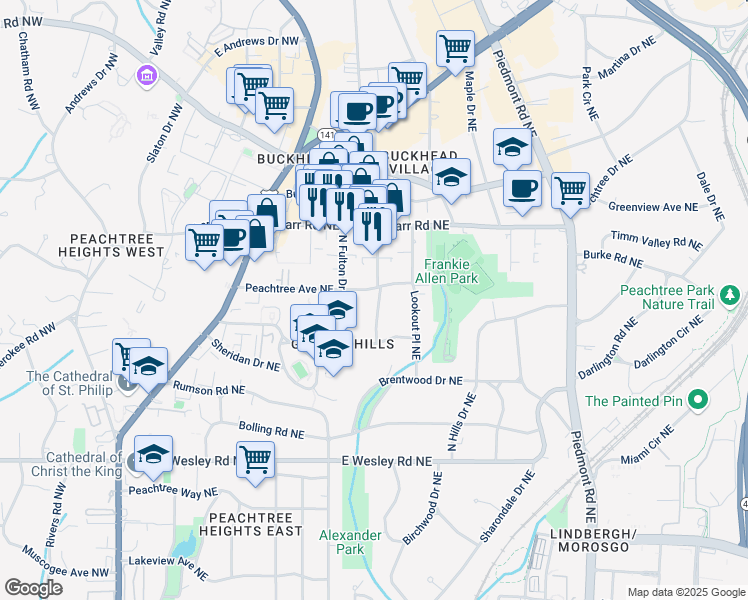 map of restaurants, bars, coffee shops, grocery stores, and more near 339 Peachtree Avenue Northeast in Atlanta