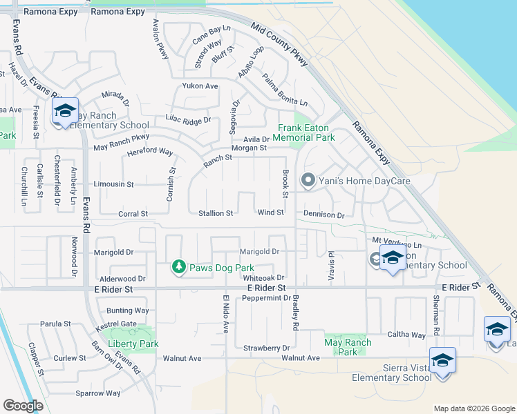 map of restaurants, bars, coffee shops, grocery stores, and more near 3425 Turnout Way in Perris