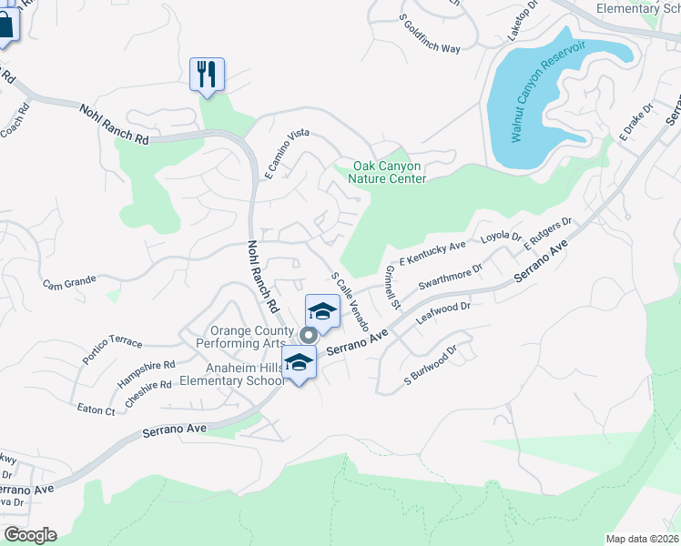 map of restaurants, bars, coffee shops, grocery stores, and more near 868 South Calle Venado in Anaheim