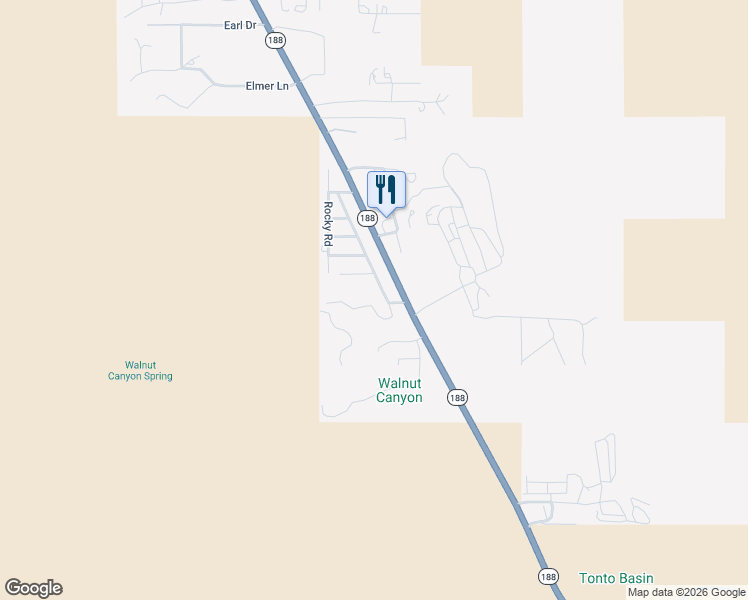 map of restaurants, bars, coffee shops, grocery stores, and more near 188 North Walnut Springs Road in Tonto Basin
