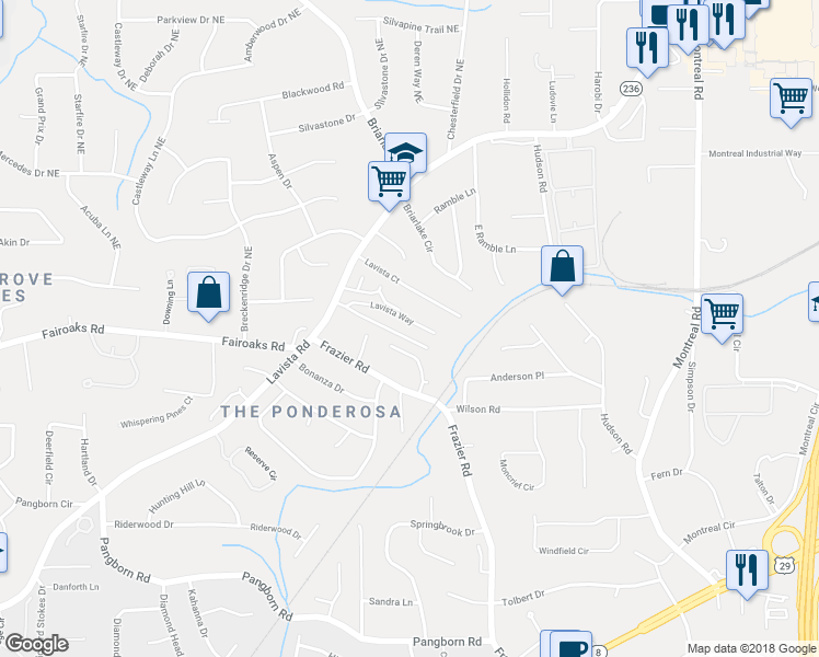 map of restaurants, bars, coffee shops, grocery stores, and more near 2934 Lavista Way in Decatur