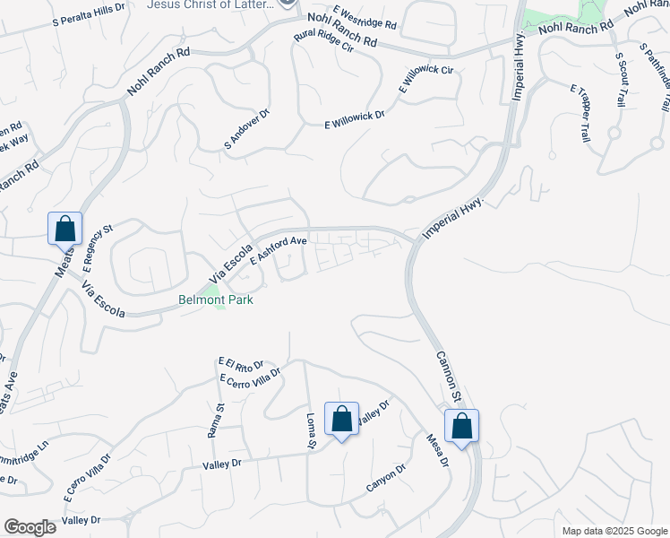 map of restaurants, bars, coffee shops, grocery stores, and more near 5034 East Hunsford Drive in Orange