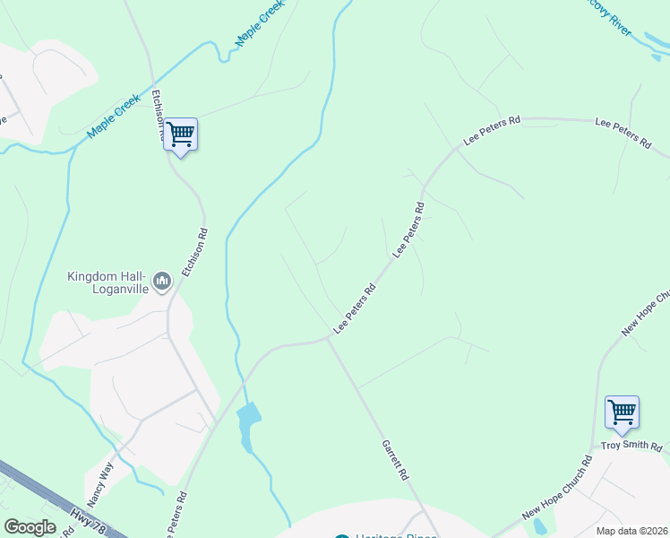 map of restaurants, bars, coffee shops, grocery stores, and more near 2305 Allison Way in Loganville