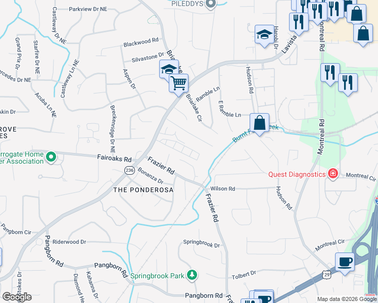 map of restaurants, bars, coffee shops, grocery stores, and more near 2934 Lavista Way in Decatur