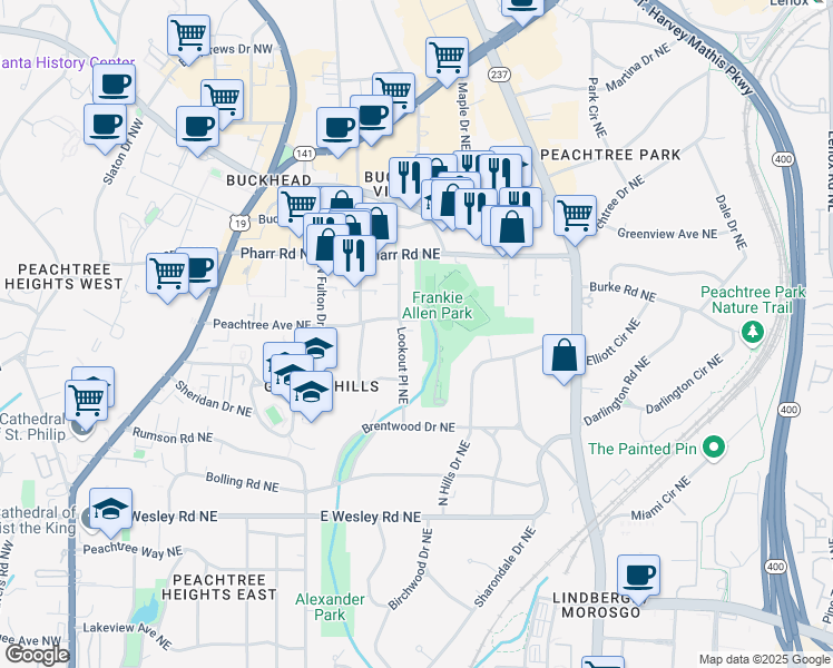 map of restaurants, bars, coffee shops, grocery stores, and more near 2901 Lookout Place Northeast in Atlanta