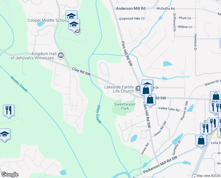 map of restaurants, bars, coffee shops, grocery stores, and more near 4885 Chimney Hill Court in Austell